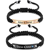 MeMeDIY Pulsera Personalizada Fecha de la Placa grabada para Mujeres Hombres Niñas Niños Parejas Tobillera Cuerda…